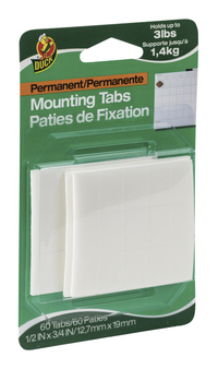Duck Brand Permanent Mounting Tabs, 1/2 Inch x 3/4 Inches, White, Pack of 60, Item Number 2102919