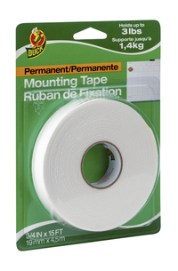 Duck Brand Permanent Mounting Tape, 3/4 Inch x 15 Feet, White, Item Number 2102927