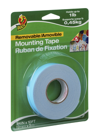 Duck Brand Removable Mounting Tape, 3/4 Inch x 10 Feet, White, Item Number 2102935