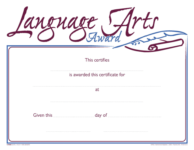 Image for Hammond & Stephens Raised Print Language Arts Recognition Award, 11 x 8-1/2 inches, Pack of 25 from School Specialty