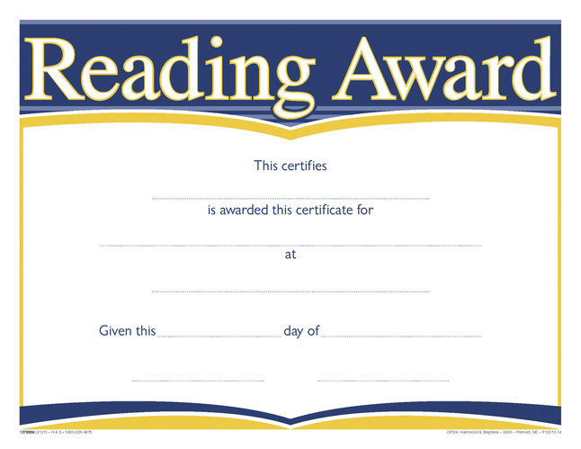 Image for Hammond & Stephens Raised Print Reading Recognition Award, 11 x 8-1/2 inches, Pack of 25 from School Specialty