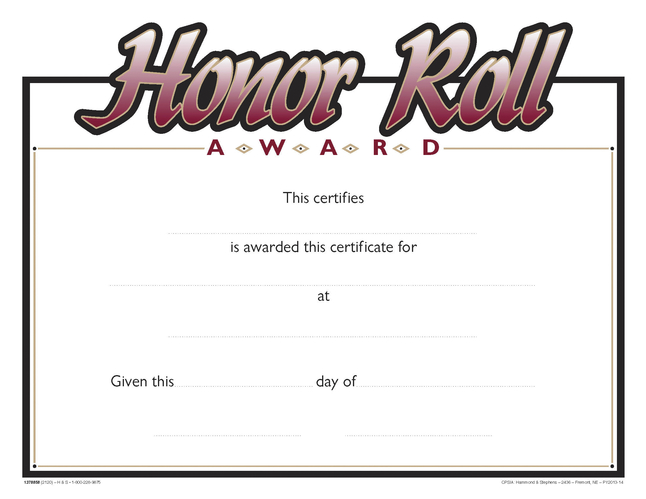 Hammond & Stephens Raised Print Honor Roll Recognition Award, 11 x 8-1/2 inches, Pack of 25, Item Number 2103088