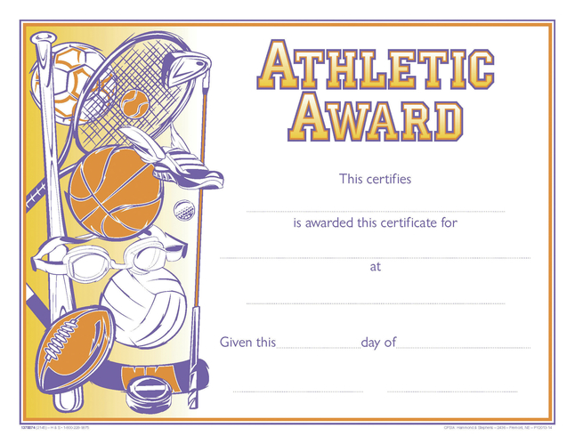 Image for Hammond & Stephens Raised Print Athletic Recognition Award, 11 x 8-1/2 inches, Pack of 25 from School Specialty