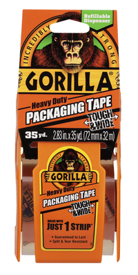 Gorilla Glue Packaging Tape with Dispenser, 2.83 Inches x 35 Yards, Clear, Item Number 2103223