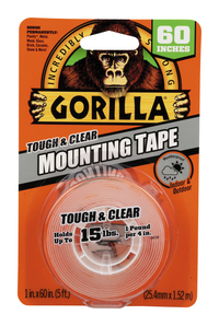 Gorilla Glue Tough & Clear Mounting Tape, 1 x 60 Inch Roll, Clear, Item Number 2103224