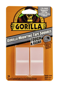 Gorilla Glue Mounting Tape Squares, 1 x 1 Inch, Clear, Pack of 24, Item Number 2103227