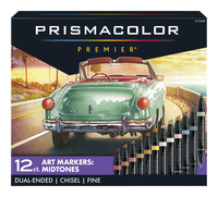 Prismacolor Premier Dual Ended Art Markers, Chisel/Fine Tip, Assorted Mid-Tone Colors, Set of 12, Item Number 2103376