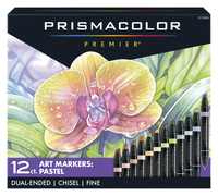 Prismacolor Premier Dual Ended Art Markers, Chisel/Fine Tip, Assorted Hyper Bright Colors, Set of 12, Item Number 2103381