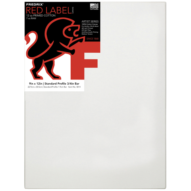 Fredrix Red Label Artist Canvas, Standard Profile, 9 x 12 Inches, Each, Item Number 2103489