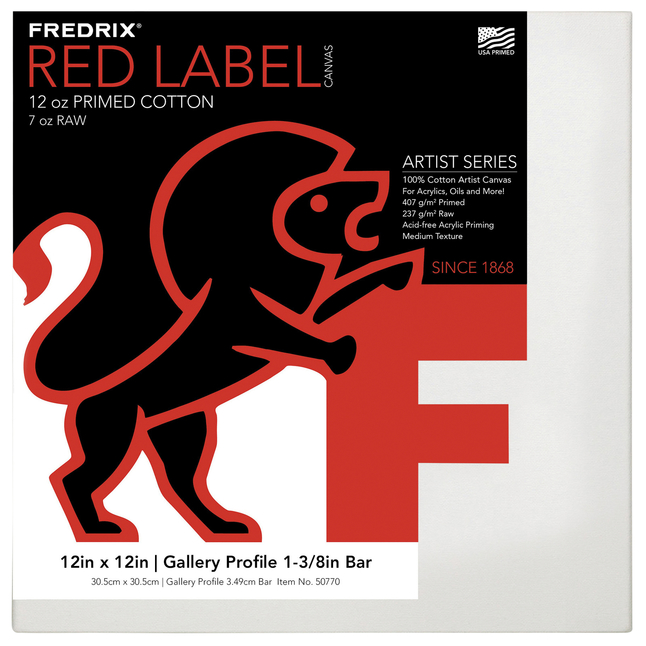 Fredrix Red Label Artist Canvas, Gallery Profile, 12 x 12 Inches, Each, Item Number 2103497