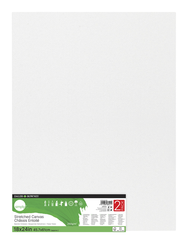 Daler-Rowney Simply Stretched Canvas, 18 x 24 Inches, Pack of 2, Item Number 2103507