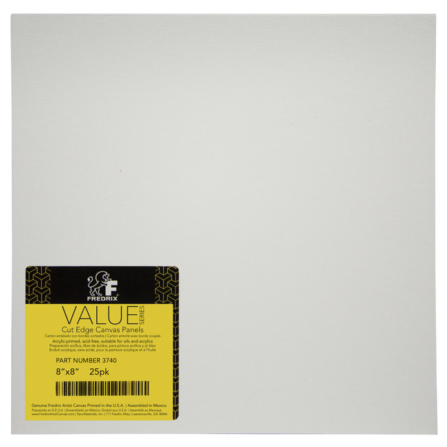 Fredrix Cut Edge Panel Canvas, 8 x 8 Inches, Pack of 25, White, Item Number 2103516