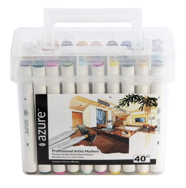 Royal Brush Azure Markers, Dual-Tip, Assorted Colors, Set of 40, Item Number 2104035