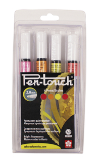 Sakura Pentouch Paint Marker, Medium Tip, Assorted Fluorescent Colors, Set of 4, Item Number 2104075