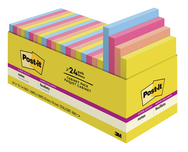 Post-it Super Sticky Notes, 3 x 3 Inches, Summer Joy, 24 Pads per Pack, 70  Sheets per Pad