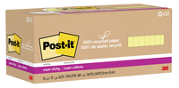 Post-it® 100% Recycled Super Sticky Notes, 3x3 Inch, 24 Pads/Pack, 70 sheets/pad, Canary, Item Number 2104154