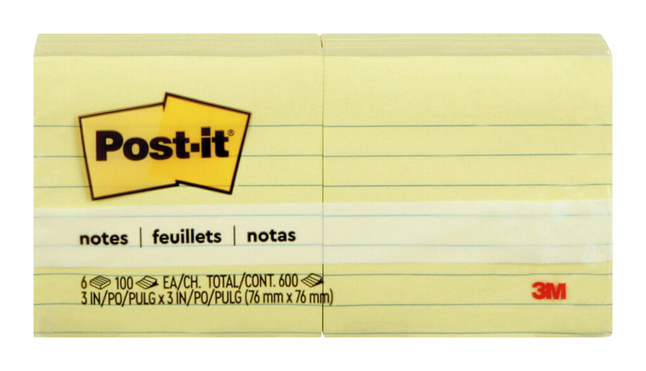 Image for Post-it® Notes, 3 x 3 Inches, Canary Yellow, Lined, 6 Pads per Pack from School Specialty