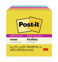 Post-it Super Sticky Notes, 3 x 3 Inches, Summer Joy, 5 Pads per Pack, 90 Sheets per Pad, Item Number 2104162