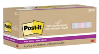 Post-it® 100% Recycled Super Sticky Notes, 3x3, 24 Pads/Pack, 70 Sheets/Pad, Wanderlust Pastels, Item Number 2104167