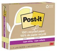 Post-it® 100% Recycled Super Sticky Notes, 3 x 5 inches, 12 Pads per Pack, 70 Sheets per Pad, Item Number 2104172