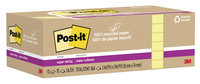Post-it® 100% Recycled Super Sticky Notes, 3 x 3 Inches, 12 Pads per Pack, 70 Sheets per Pad, Item Number 2104177
