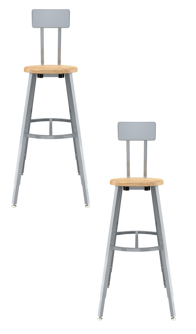 Image for National Public Seating Titan Stool, Wood Seat, 30-38 Inch Adjustable Height, Backrest, Gray Frame from School Specialty