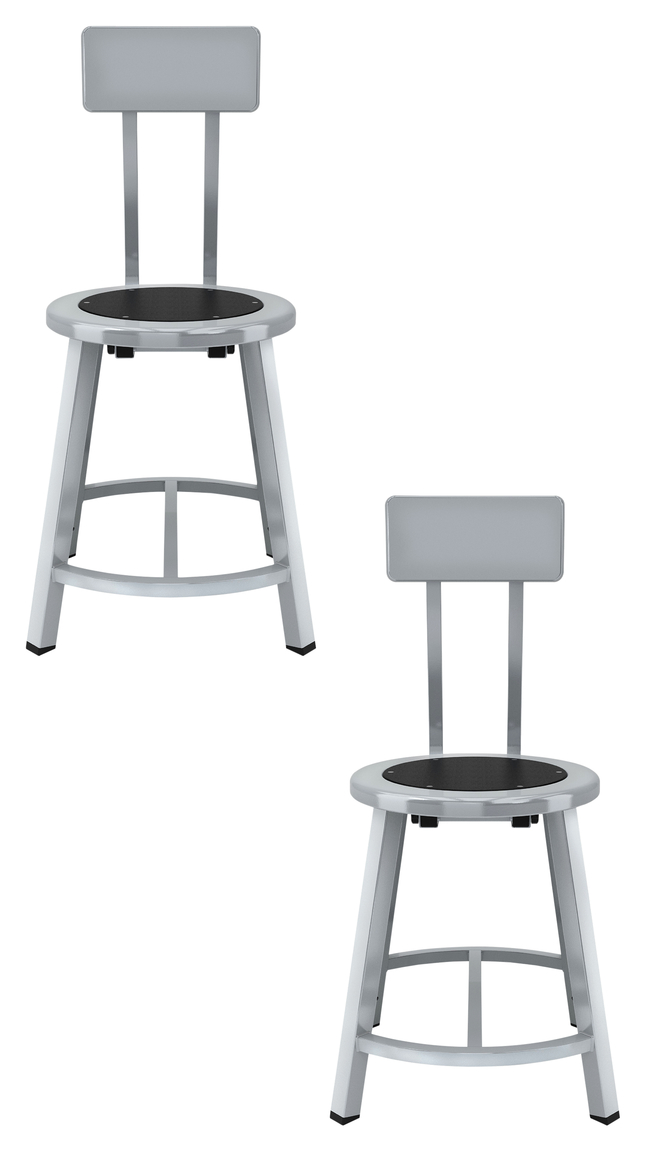 Image for National Public Seating Titan Stool, Black Steel Seat, 18 Inch Fixed Height, Backrest, Gray Frame from School Specialty