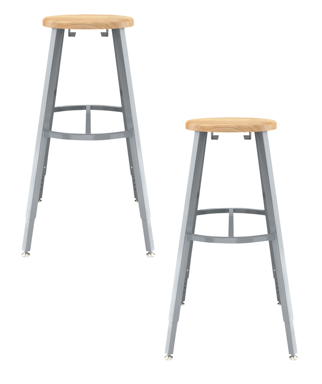 Image for National Public Seating Titan Stool, Wood Seat, 30-38 Inch Adjustable Height, Gray Frame from School Specialty