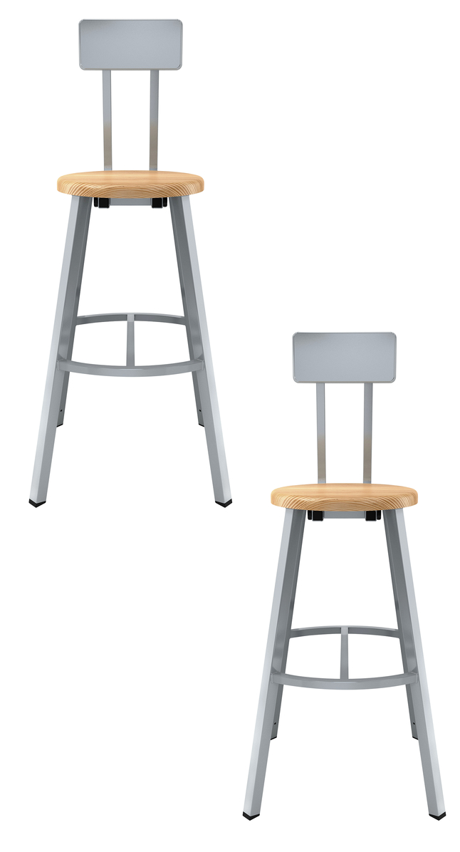 Image for National Public Seating Titan Stool, Wood Seat, 30 Inch Fixed Height, Backrest, Gray Frame from School Specialty