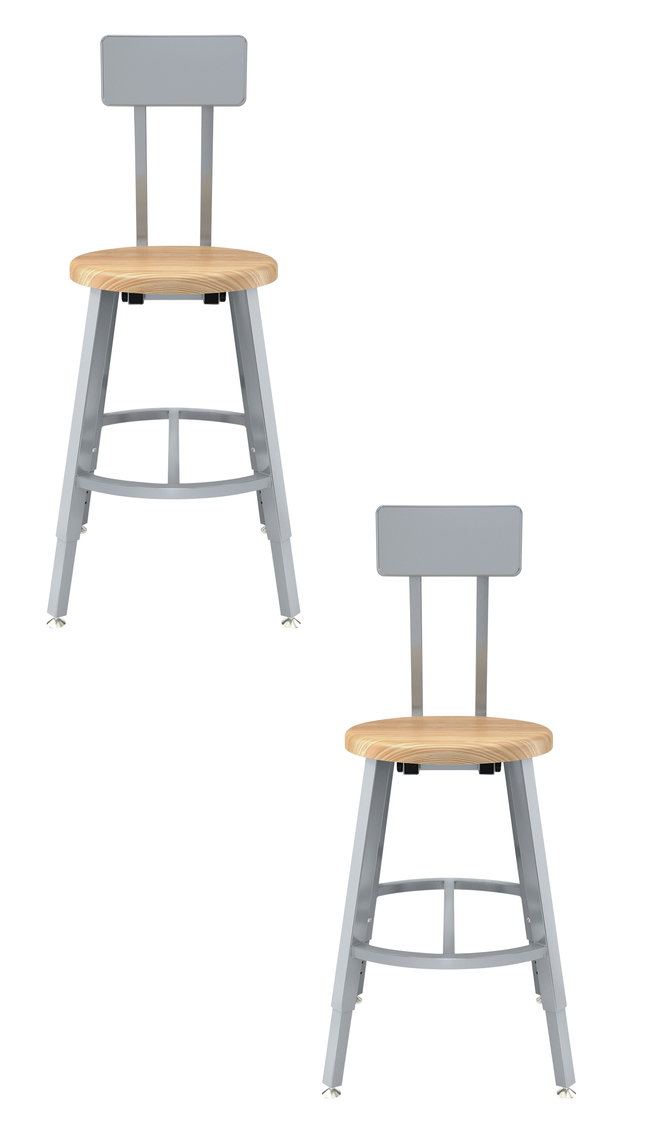 Image for National Public Seating Titan Stool, Wood Seat, 18-26 Inch Adjustable Height, Backrest, Gray Frame from School Specialty