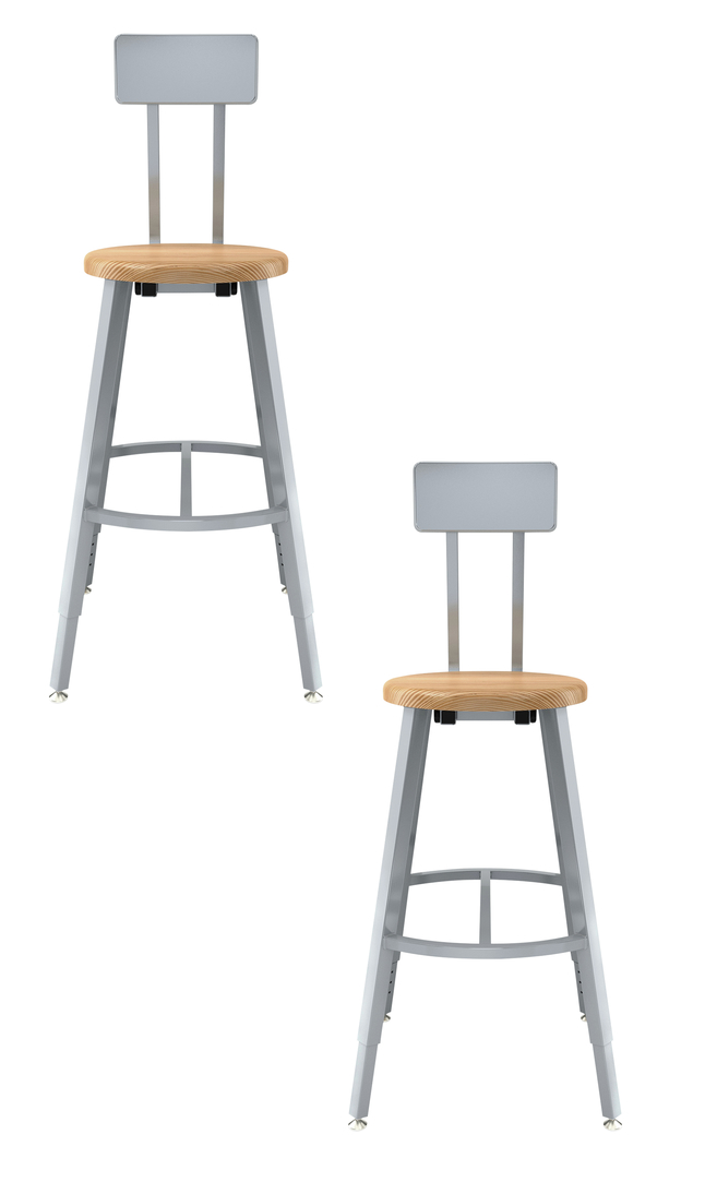 Image for National Public Seating Titan Stool, Wood Seat, 24-32 Inch Adjustable Height, Backrest, Gray Frame from School Specialty