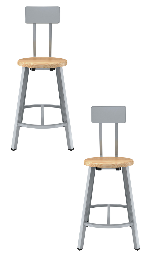 Image for National Public Seating Titan Stool, Wood Seat, 24 Inch Fixed Height, Backrest, Gray Frame from School Specialty