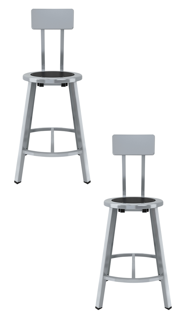 Image for National Public Seating Titan Stool, Black Steel Seat, 24 Inch Fixed Height, Backrest, Gray Frame from School Specialty