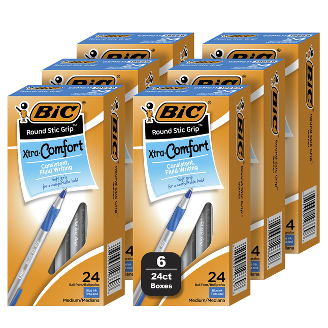 Image for BIC Round Stic Grip Xtra Comfort Blue Ballpoint Pens Medium 1.0 mm, 144 Count Bulk Pack from School Specialty