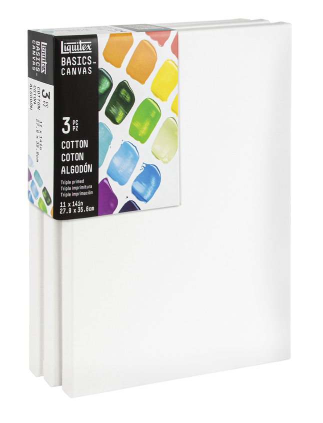 Liquitex Basics Stretched Cotton Canvas, 11 x 14 Inches, Pack of 3, Item Number 2106866