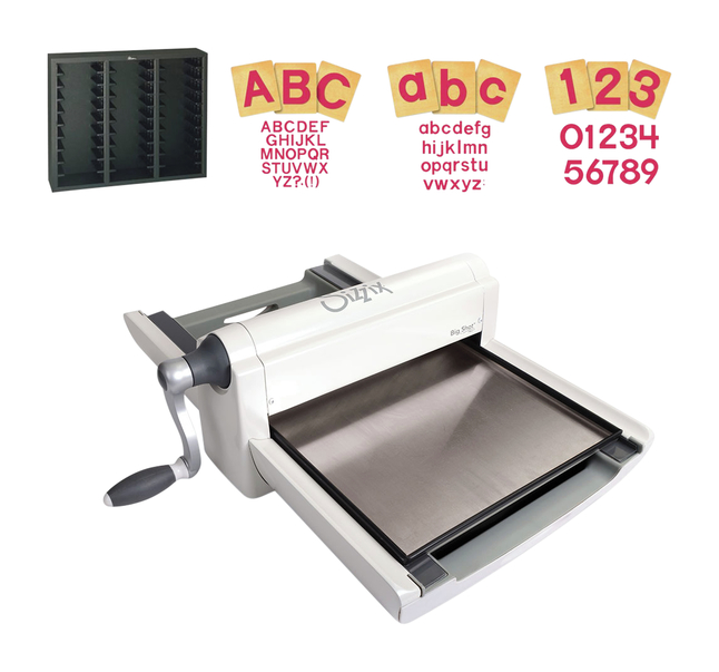 Sizzix Big Shot Pro Starter Set with SureCut 4 Inch Block Numbers, Capital, Lowercase and Storage Rack, Item Number 2107151