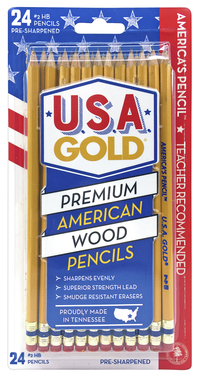 USA Gold Woodcase Pencils, No 2, Pre-Sharpened, Pack of 24, Item Number 2119569