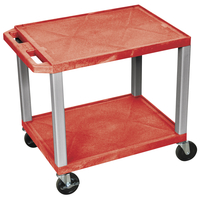Image for Luxor 2 Shelf 24x18 x 24-1/2 Inches Tuffy Cart With Power, Red Shelves, Nickel Legs from School Specialty