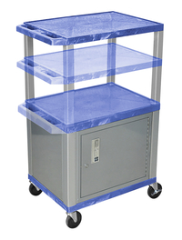 Image for Luxor Adjustable 3 Shelf With Cabinet 24x18x24-1/2 - 42 Tuffy Cart With Power, Blue Shelves, Nickel Legs, Nickel Cabinet from School Specialty
