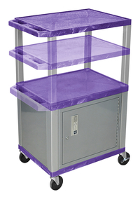 Image for Luxor Adjustable 3 Shelf With Cabinet 24x18x24-1/2 - 42 Tuffy Cart With Power, Purple Shelves, Nickel Legs, Nickel Cabinet from School Specialty