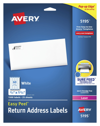 Avery Easy Peel Return Address Labels, Laser, 2/3 x 1-3/4 Inches, Pack of 1500 2129953