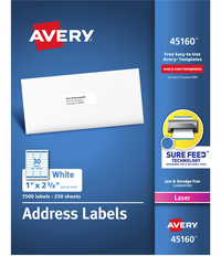 Avery Easy Sure Feed Address Labels, Laser, 1 x 2-5/8 Inches, Pack of 7500 2129957
