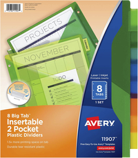 Avery Big Tab Plastic Insertable Dividers, 8 Tab, Multi-Color, Two Pockets 2129960