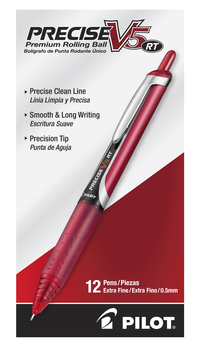 Pilot Precise V5 RT Premium Retractable Rolling Ball Pens, Extra Fine Point, Red Ink, Pack of 12 2131027
