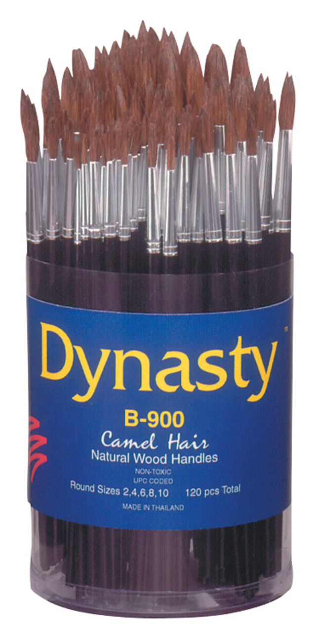 Dynasty B-900 Cylinder Fine Camel Hair Short Wood Handle Paint Brush Set,  Assorted Size, Natural, Set of 120