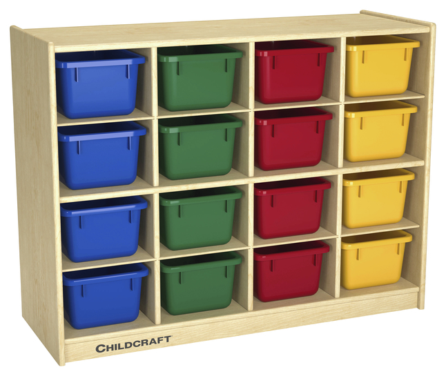 Childcraft Cubby Unit, 16 Assorted Color Trays, 38-3/8 x 13 x 30 Inches, Item Number 296573
