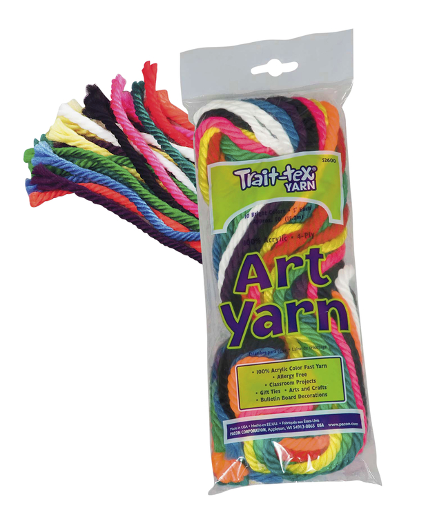 Trait Tex Acrylic School Roving Yarn Pack, 5 ft, Assorted Bright Color, 10 Colors, Item Number 315243