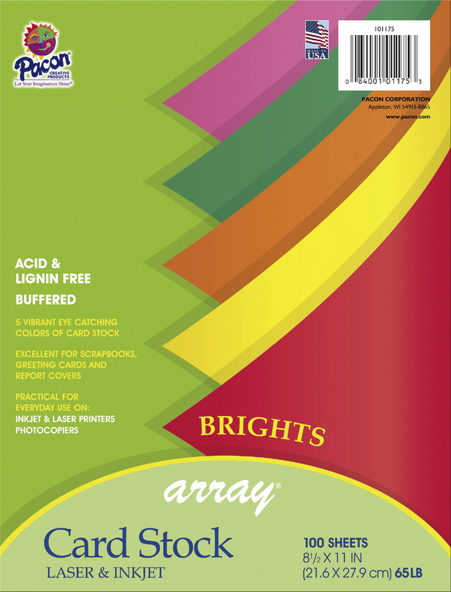 Array Card Stock 65 lbs. 250 Sheets/Pack Letter Sold as 250 Sheet Assorted Lively Colors 