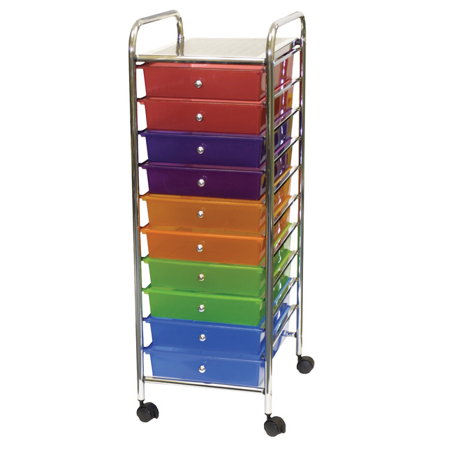 Mobile Organizer, 10 Drawers, 13 x 38 x 15-1/4 Inches, Multiple Colors, Item Number 333887