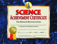 Hayes Science Achievement Certificate, 11 x 8-1/2 inches, Pack of 30, Item Number 357060